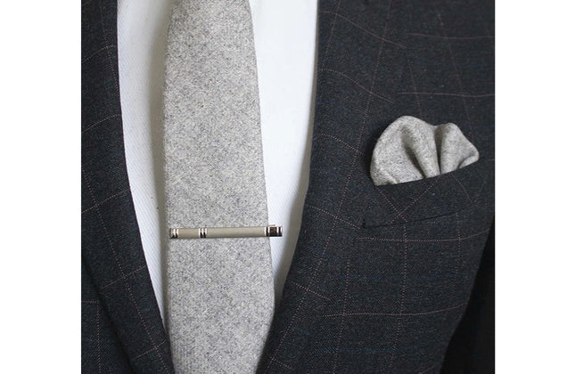KAMBERFT Solid Color Cashmere Wool Necktie and Pocket Square Tie Clip Sets