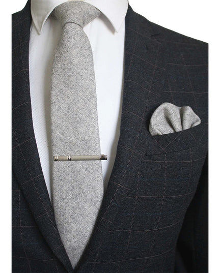 KAMBERFT Solid Color Cashmere Wool Necktie and Pocket Square Tie Clip Sets
