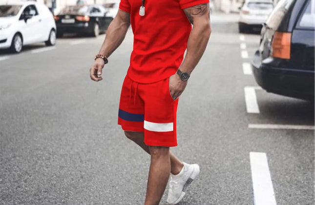 Casual Men Clothing Two Piece Set Shorts Summer T Shirt and Short Set Men