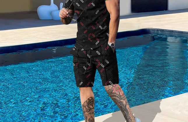 Casual Men Clothing Two Piece Set Shorts Summer T Shirt and Short Set Men