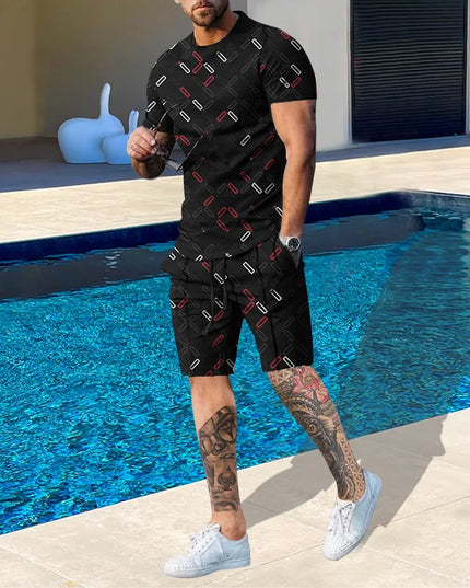 Casual Men Clothing Two Piece Set Shorts Summer T Shirt and Short Set Men