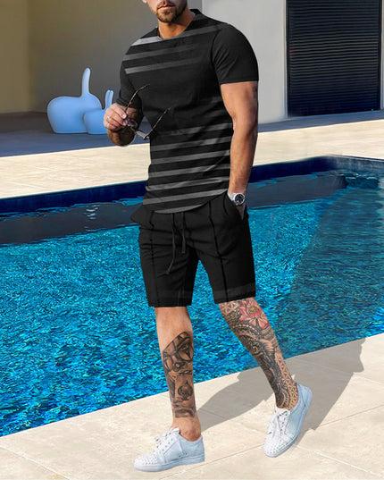 Casual Men Clothing Two Piece Set Shorts Summer T Shirt and Short Set Men