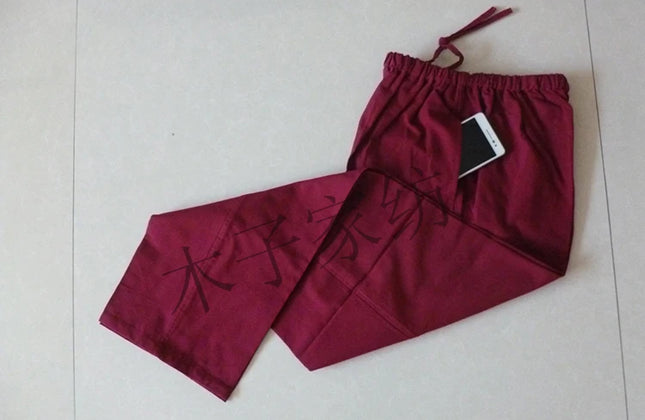 Men Pants Cotton Chinese Traditional Men's Kung Fu Pants Wu Shu Tai Chi Elast