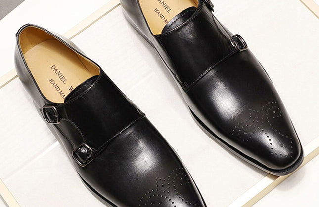 Men Monk Strap Genuine Leather Shoes Business Dress Shoes Men for Wedding