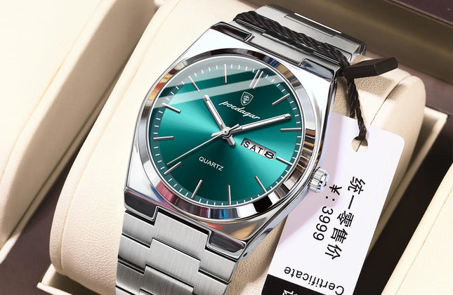 Men's 40mm Quartz Watch with Luminous Hands & Calendar