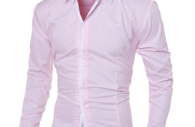 Men White Shirt Patchwork Social Dress Shirt Autumn Spring Solid Long Sleeve