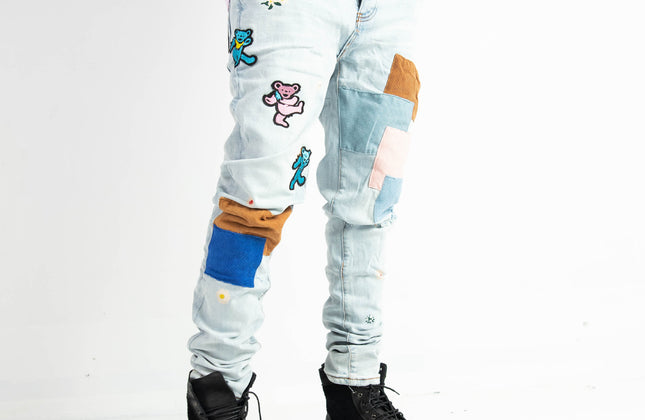 High Quality Street Jean Light Blue Begger Patch Ripped Mens Slim Fit Causal men