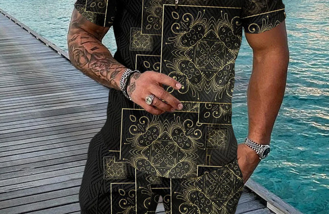 Casual Men Clothing Two Piece Set Shorts Summer T Shirt and Short Set Men