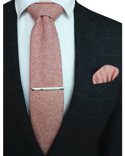KAMBERFT Solid Color Cashmere Wool Necktie and Pocket Square Tie Clip Sets