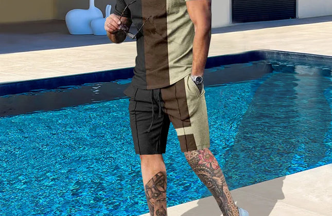 Casual Men Clothing Two Piece Set Shorts Summer T Shirt and Short Set Men