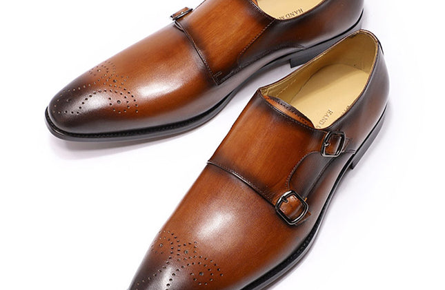 Men Monk Strap Genuine Leather Shoes Business Dress Shoes Men for Wedding