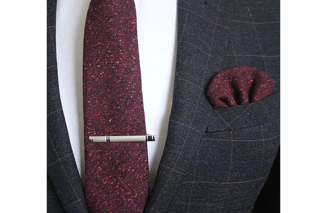 KAMBERFT Solid Color Cashmere Wool Necktie and Pocket Square Tie Clip Sets