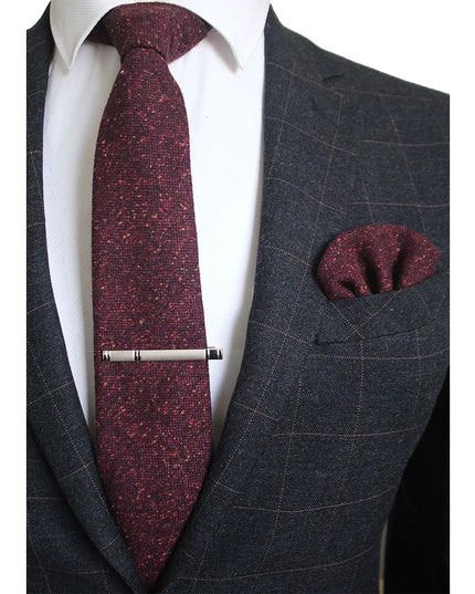 KAMBERFT Solid Color Cashmere Wool Necktie and Pocket Square Tie Clip Sets
