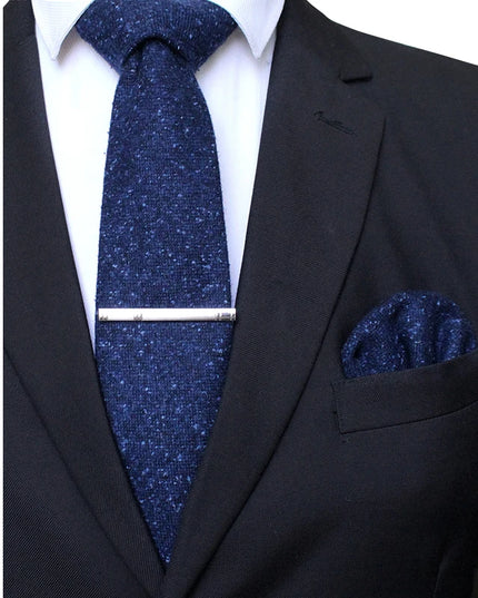 KAMBERFT Solid Color Cashmere Wool Necktie and Pocket Square Tie Clip Sets