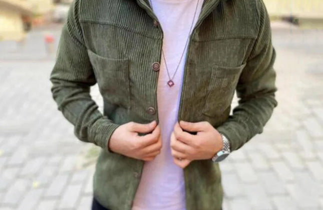 Streetwear Corduroy Mens Shirts for Men Clothing Harajuku Fashion Casual Shirt