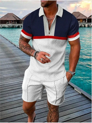 Casual Men Clothing Two Piece Set Shorts Summer T Shirt and Short