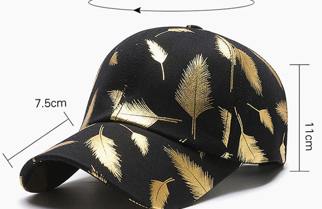 FS Luxury Black Golden Feather Baseball Cap for Men Cotton Women Brand Designer