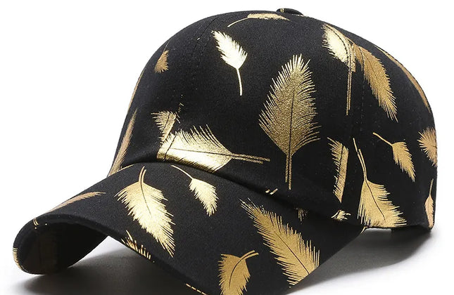 FS Luxury Black Golden Feather Baseball Cap for Men Cotton Women Brand Designer