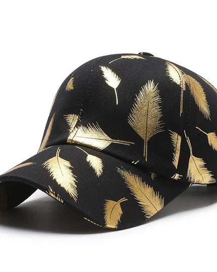 FS Luxury Black Golden Feather Baseball Cap for Men Cotton Women Brand Designer