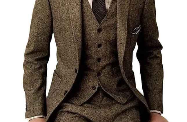 Herringbone Tweed Men Suits Winter Wool Fashion Groom