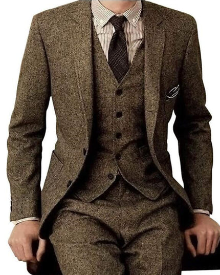 Herringbone Tweed Men Suits Winter Wool Fashion Groom