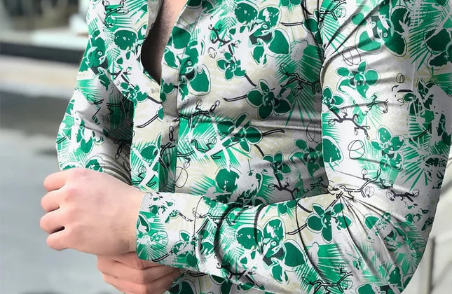 Men Hawaiian Long Sleeve Shirt - Constantin & Crys