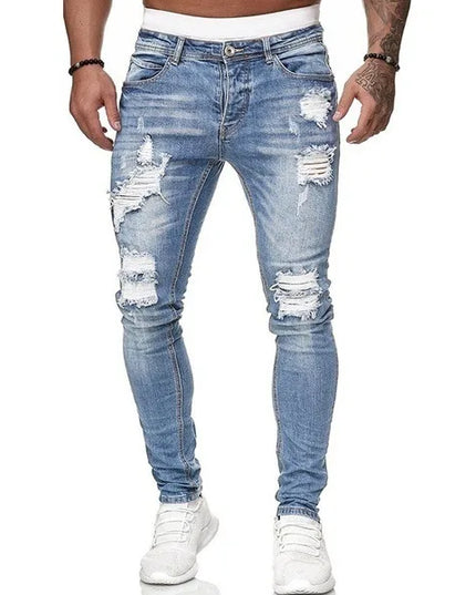 Ripped Jeans Men Skinny Slim Fit Blue Hip Hop Denim Trouser