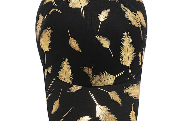 FS Luxury Black Golden Feather Baseball Cap for Men Cotton Women Brand Designer