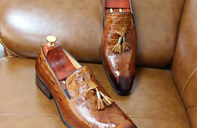 New Handmade Tassels Genuine Leather Loafers Shoes Crocodile Shoes for Wedding