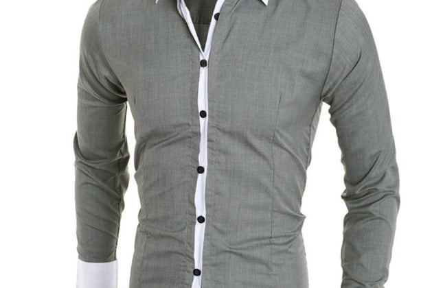 Men White Shirt Patchwork Social Dress Shirt Autumn Spring Solid Long Sleeve