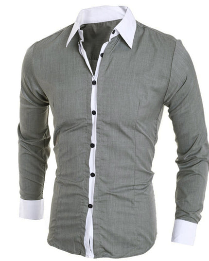 Men White Shirt Patchwork Social Dress Shirt Autumn Spring Solid Long Sleeve