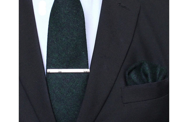 KAMBERFT Solid Color Cashmere Wool Necktie and Pocket Square Tie Clip Sets