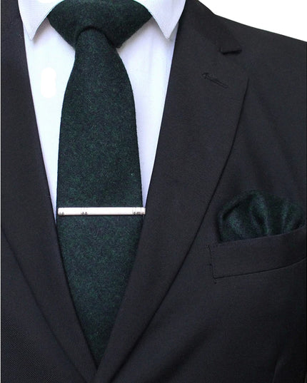 KAMBERFT Solid Color Cashmere Wool Necktie and Pocket Square Tie Clip Sets