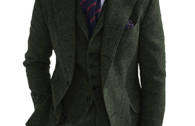 Gray Wool Tweed Winter Custom Men Suits Italian for Wedding Formal Groom