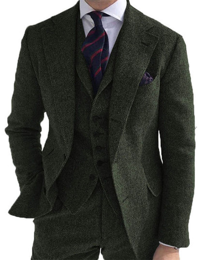 Gray Wool Tweed Winter Custom Men Suits Italian for Wedding Formal Groom