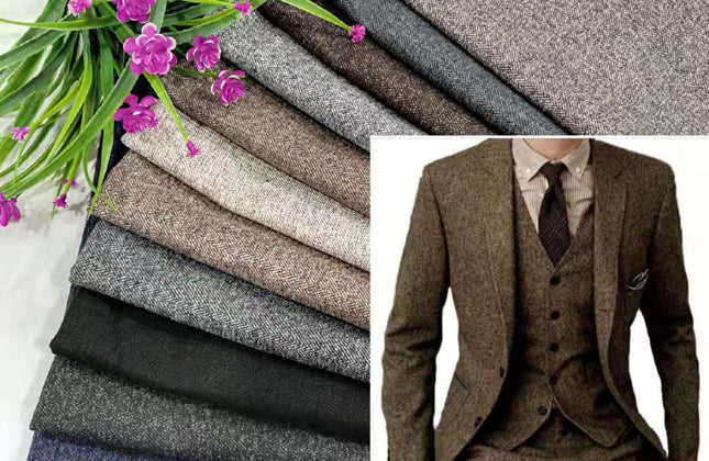 Herringbone Tweed Men Suits Winter Wool Fashion Groom