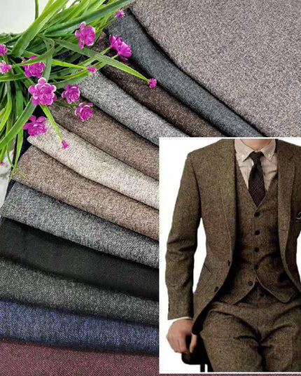 Herringbone Tweed Men Suits Winter Wool Fashion Groom