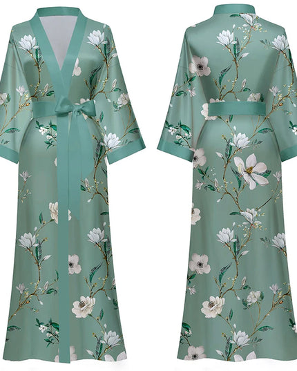Long Satin Robe Women Long Sleeve Printed Robe Dress Luxury Women Designer Robes