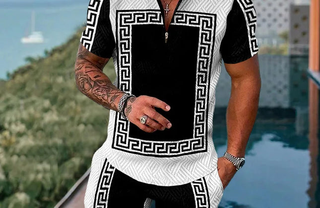 Casual Men Clothing Two Piece Set Shorts Summer T Shirt and Short