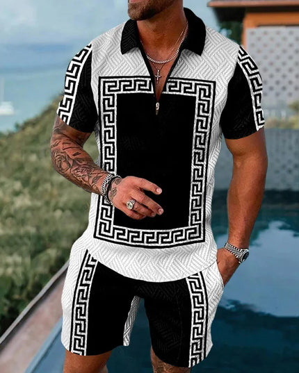 Casual Men Clothing Two Piece Set Shorts Summer T Shirt and Short