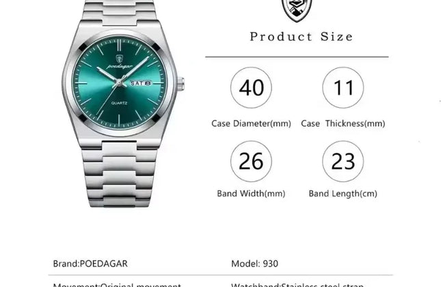 Men's 40mm Quartz Watch with Luminous Hands & Calendar