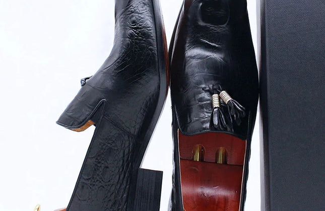 New Handmade Tassels Genuine Leather Loafers Shoes Crocodile Shoes for Wedding