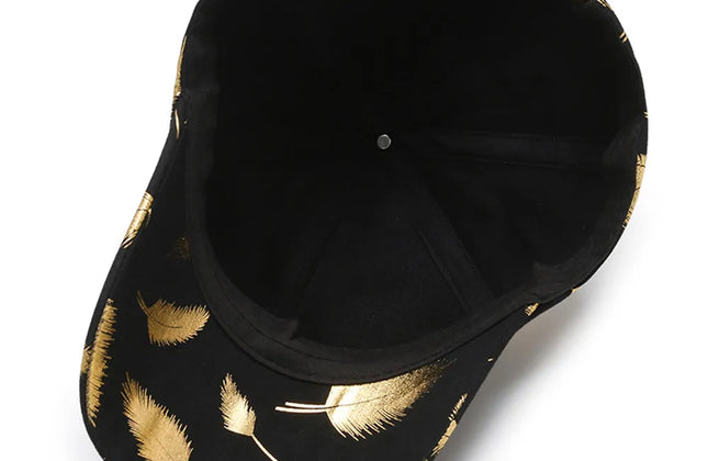 FS Luxury Black Golden Feather Baseball Cap for Men Cotton Women Brand Designer