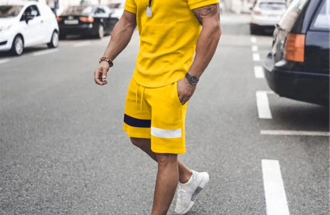 Casual Men Clothing Two Piece Set Shorts Summer T Shirt and Short Set Men