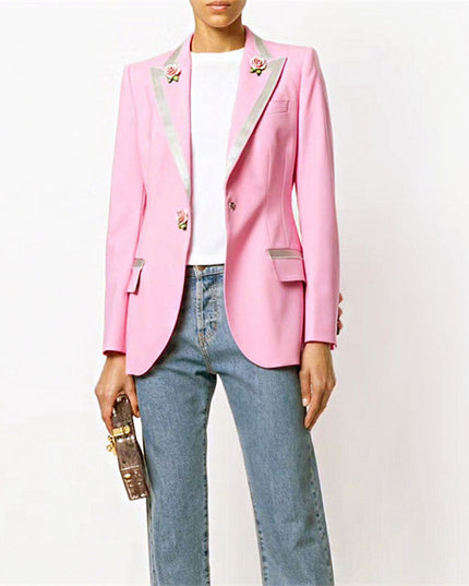 A4564 Elegant Pink Long Sleeve Single Button Slim Winter Wear Women Coat 2021