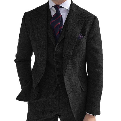 Gray Wool Tweed Winter Custom Men Suits Italian for Wedding Formal Groom