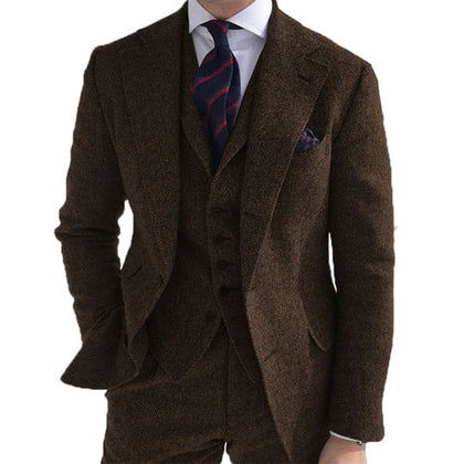 Gray Wool Tweed Winter Custom Men Suits Italian for Wedding Formal Groom