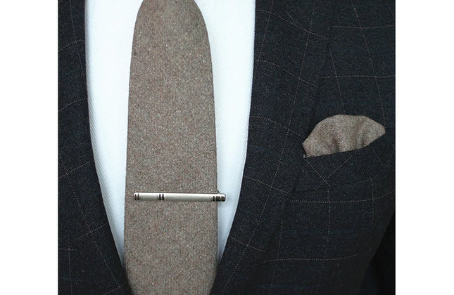 KAMBERFT Solid Color Cashmere Wool Necktie and Pocket Square Tie Clip Sets
