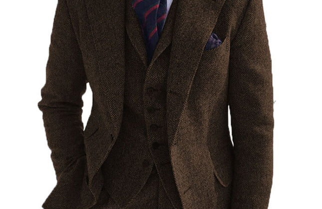 Gray Wool Tweed Winter Custom Men Suits Italian for Wedding Formal Groom