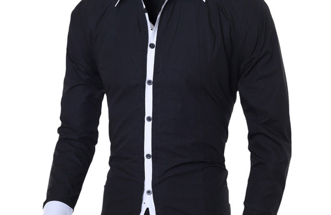 Men White Shirt Patchwork Social Dress Shirt Autumn Spring Solid Long Sleeve